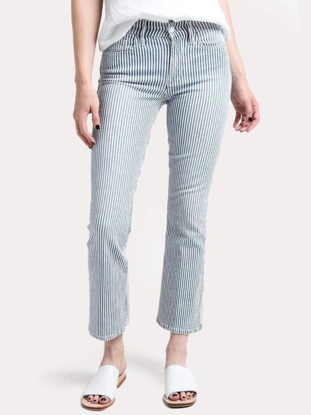 Frame Le Crop Mini Boot Jeans Women 28 Blue White Engineer‎ Stripe Flare